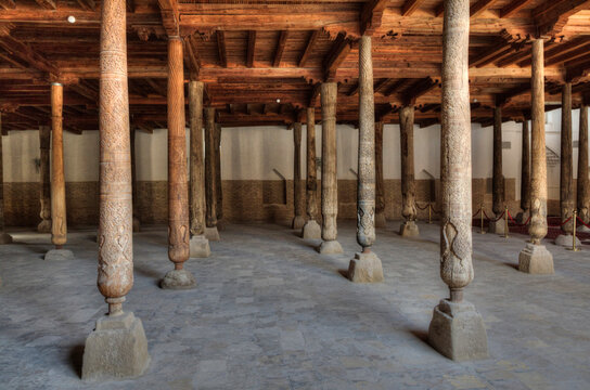 Interior of Juma Mosque in Ichon Qala, a UNESCO World Heritage Site; Khiva, Uzbekistan