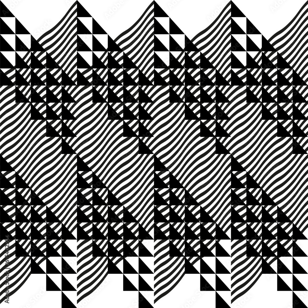Poster Modern abstract geometric contemporary vector seamless diagonal pattern with simple elements and shapes. Graphic black and white minimalist background.