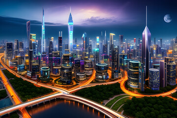 Fototapeta na wymiar Future fantasy city, generative Ai