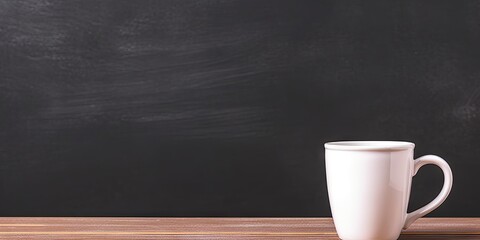 Obraz na płótnie Canvas Tabletop temptations. Close up of white cup of espresso coffee on blackboard background