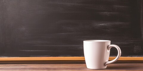 Obraz na płótnie Canvas Tabletop temptations. Close up of white cup of espresso coffee on blackboard background