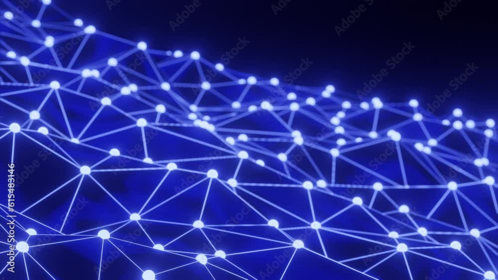 Poster abstract digital plexus style loopable animation. futuristic digital blue particles wave background.