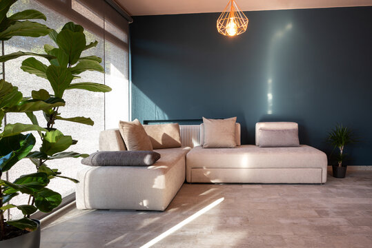 Interior of living room with sofa, modern home. dettagli di divano e cuscini