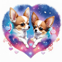 Two dogs in the shape of a heart, Watercolor illustration AI Generative