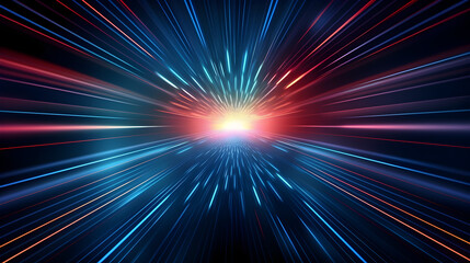 Obraz premium Abstract futuristic neon background with glowing lines. Illustration of high speed light effect. 