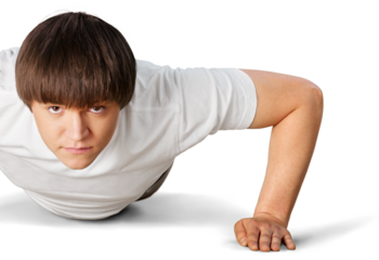 Portrait of Young Man Doing Push Ups