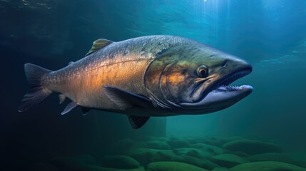 Fototapeta premium Chinook Salmon Swimming in the Shallows