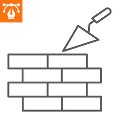 Brickwork line icon, outline style icon for web site or mobile app, construction and building, brick and trower vector icon, simple vector illustration, vector graphics with editable strokes.