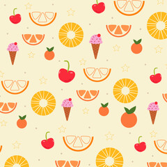 Summer pattern illustration with pineapple slice and cherry