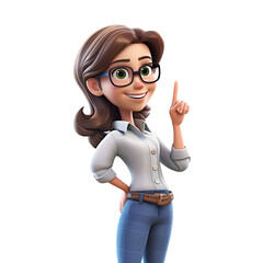 3D Cute cartoon female teacher character on transparent background. Generative AI - obrazy, fototapety, plakaty