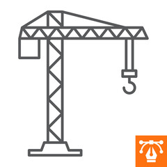 Tower crane line icon, outline style icon for web site or mobile app, construction and building, building crane vector icon, simple vector illustration, vector graphics with editable strokes.