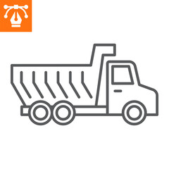 Dump truck line icon, outline style icon for web site or mobile app, construction and building, dumper vector icon, simple vector illustration, vector graphics with editable strokes.