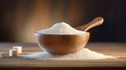 White sugar in a wooden spoon