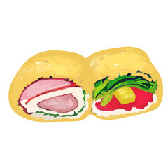 Egg Wrapped Kimbap, Kimbap, Korean, Korean food, Roll, Sushi, japan food,  japanese food, Rice, Seaweed, Vegetables, Gimbap, Nori, Tuna, Cucumber, Carrot, Radish, Egg, Pickled, Sesame, Healthy, Lunch
