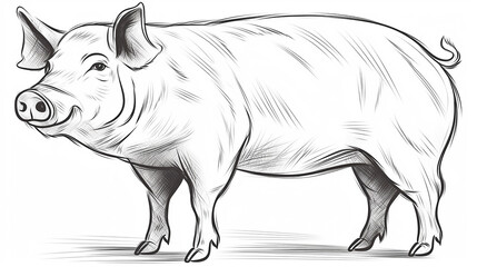 Fototapeta premium porco desenho a lapís sem cor para pintura infântil 