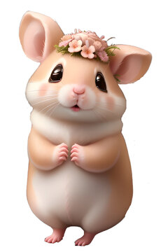 rat wear flowers on a white background