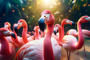 group of flamingos making selfie ai generated art 