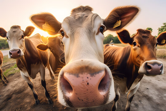 portrait of funny cows in the field ai generated art