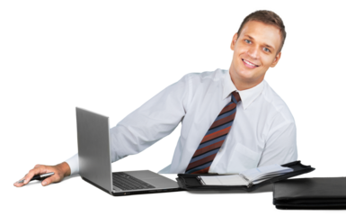 Portrait of a Confident Businessman Working with Laptop