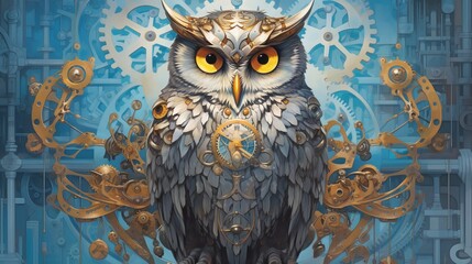 Gilded Owl: A Majestic Fusion of Gold and Gears