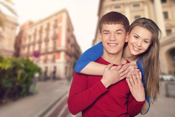 Fototapeta premium Happy beautiful couple travel have fun