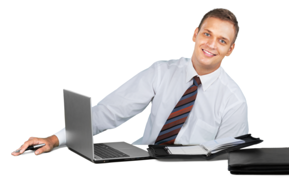 Portrait of a Confident Businessman Working with Laptop - Powered by Adobe
