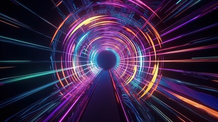 Fototapeta premium Abstract illustration flight in retro neon hyper warp space in the tunnel 