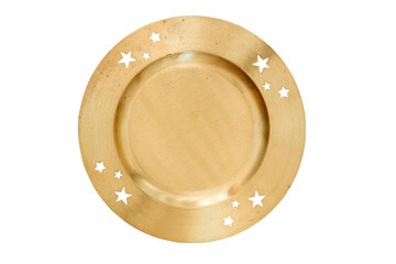 golden christmas plate isolated over transparent background