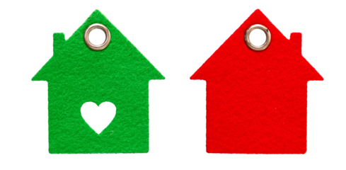 green and red model home structure isolated over transparent background