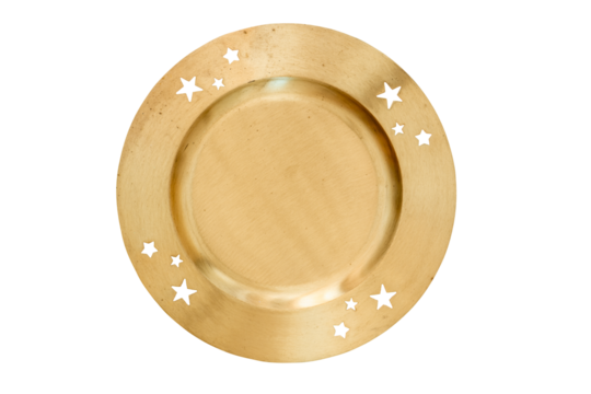golden christmas plate isolated over transparent background