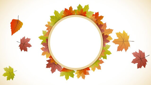 Autumn or fall leaves falling on white screen. Animated background with copy space in the center of the frame