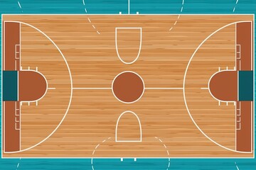 Basketball colorful court. Top view arena. Flat design. ai generative