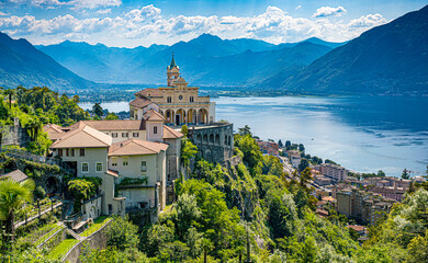 Fototapeta na wymiar Capuchin monastery, pilgrimage church Madonna del Sasso, Orselina, Locarno, Ticino, Switzerland