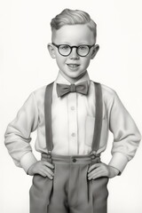 nerdy boy with glasses, bracers and bowtie, graphite pencil illustration made with generative ai 