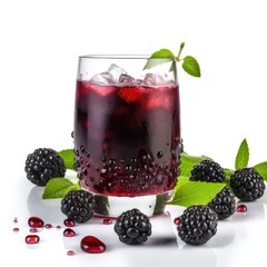 Blackberry juice isolated on white background. Generative AI