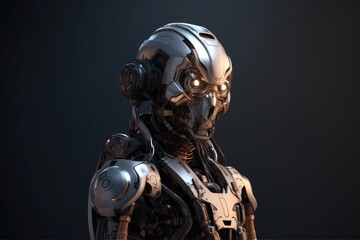 Humanoid Sci-Fi Cyborg Robot Portrait generative AI.