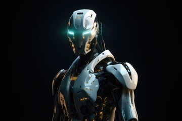 Naklejka premium Humanoid Sci-Fi Cyborg Robot Portrait generative AI.