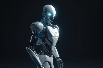 Naklejka premium Humanoid Sci-Fi Cyborg Robot Portrait generative AI.