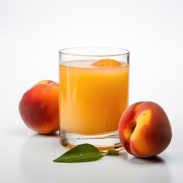 Peach juice isolated on white background. Generative AI