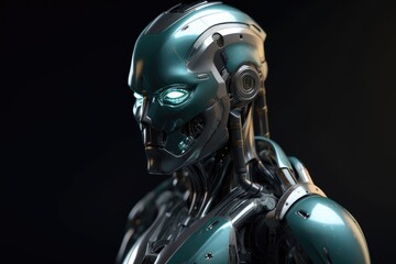 Humanoid Sci-Fi Cyborg Robot Portrait generative AI.
