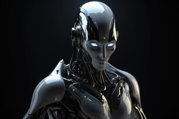 Naklejka premium Humanoid Sci-Fi Cyborg Robot Portrait generative AI.