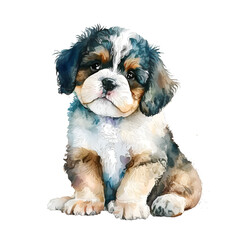 Illustration Watercolor cute little puppy. Generative AI, png image.