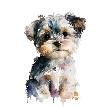 Illustration Watercolor cute little puppy. Generative AI, png image.