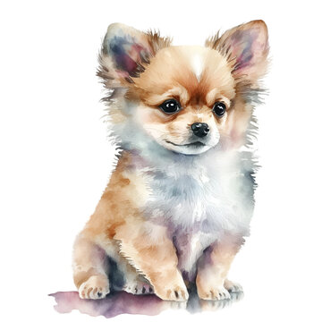 Illustration Watercolor cute little puppy. Generative AI, png image.