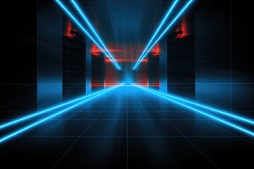 Fototapeta premium Sci-Fi Neon Laser Beams in Futuristic Hallway generative AI