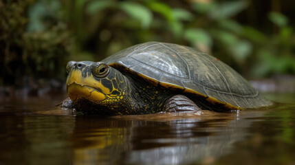 Fototapeta premium close up of a turtle in the water in the amazon. Generative AI