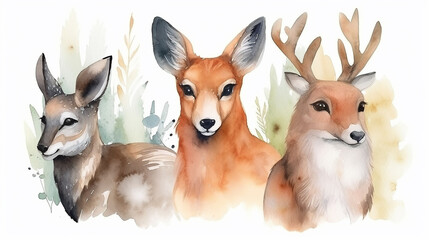 Safari Animal set Veado, raposa, esquilo em estilo aquarela. ilustração vetorial isolada