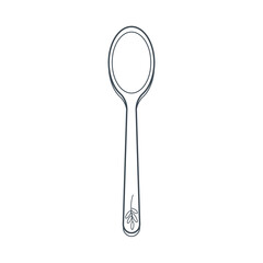 Dishes. A teaspoon with a floral ornament on the handle. Line art.