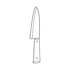 Dishes. A kitchen knife with a large blade. Line art.