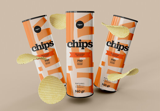 Three Snack Chips Tube Mockup